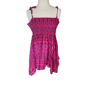 L.E.I. Y2K Babydoll Asymmetrical Handkerchief Top Juniors Large Smocked Fairy